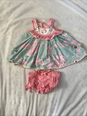 Cheeky Plum baby Floral Ruffle Dress with Pink Bloomers